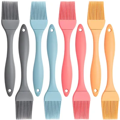 Image de Lot de 8 pinceaux de cuisine en silicone, pinceaux résistants à la chaleur avec manches ergonomiques, pinceaux de cuisine en silicone pour la pâtisserie et les grillades, faciles à nettoyer, parfaits pour les voyages et le camping