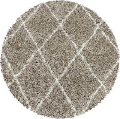 Produktbild von Teppich Wohnzimmer Hochflor Beige 80x80 Rund Geometrisches Design