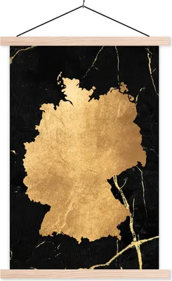 Produktbild von MuchoWow® Textilposter Karte - Deutschland - Gold 120x180 cm mit holzfarbenen Rahmen - Textil-Plakat