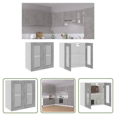 Produktbild von The Living Store Hängeglasschrank Betongrau 60x31x60 cm Holzwerkstoff