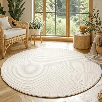 Obrázok produktu pre Omgoods – Béžový koberec, 160 x 160 cm – Moderný geometrický vzor, možné prať v práčke