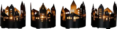 Produktbild von 4er Set Teelichthalter Schwarz Metall Haus Windlicht Tischdeko Kerzenhalter Deko