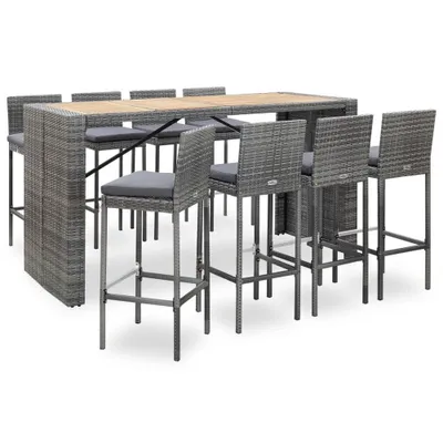 Image de Garden Bar Set Poly Rattan Akazienholz Groupe de repas Garniture
