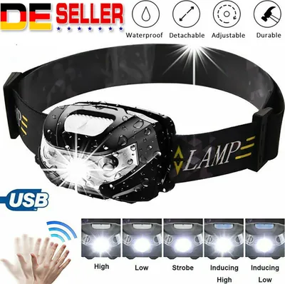 Produktbild von 150LM LED USB Scheinwerfer Stirnlampe Wasserdicht Lampen Kopflampe 1200 Akku