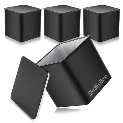 Productafbeelding van Theedoosjes - Set van 4, vierkant - Opbergdozen voor losse thee, koffie, suiker of kruiden - Metaal met deksel - 85 x 85 mm