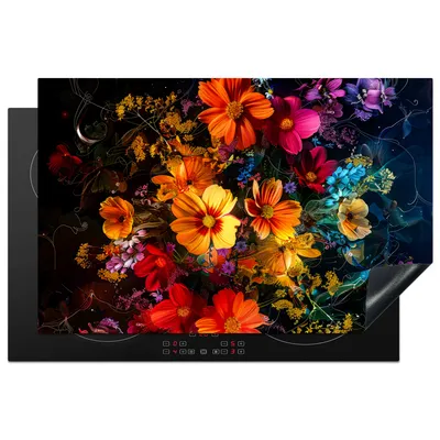 Produktbild von KitchenYeah© Herdabdeckplatte Blumen - Bunt - Abstrakt - Kunst , 80x52cm, Küche Deko, Glaskeramikkochfeld Herdabdeckung, Abdeckplatte fùr Kochfeld