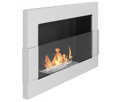 Image de Cheminée éthanol Nice-House 650x400mm blanc brillant avec verre. Cheminéeéthanol à encastrer dans le mur ou à suspendre au mur. Biocheminée 65cm.