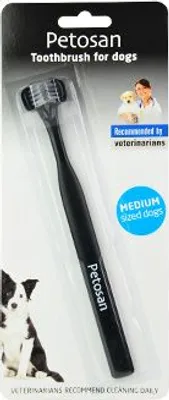 Produktbild von Petosan Doppelkopf Zahnbürste für Hunde Größe M zur effektiven Zahnreinigung
