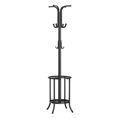 Produktbild von SONGMICS Kleiderständer freistehend, mit Regenschirmständer, 12 Haken, Metall, 175 cm hoch, für Flur, Wohnzimmer, Schlafzimmer, tintenschwarz