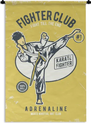 Produktbild von MuchoWow® Wandteppich Wandbehang Karate - Retro - Zitat 60x90 cm Tapisserie Dekoration Wandtuch - Foto-Teppich - Abwaschbar