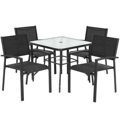 Produktbild von 5-teiliges Gartenmöbel Set, Esstisch und 4 stapelbare Gartenstühle