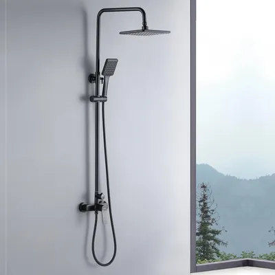 Produktbild von Auralum Regendusche Duschsystem, schwarzes Regenduschset mit quadratischer Kopfbrause & Handbrause, modernes Duschset für Badezimmer
