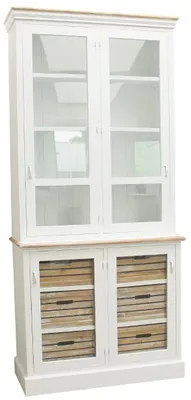 Produktbild von Casa Padrino Landhausstil Vitrinenschrank, Antik Weiß / Naturfarben, 93 x 40 x H. 200 cm