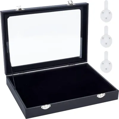 Productafbeelding van Fluwelen pin-vitrinekast - 28 x 20 x 4,85 cm wandhangende broche sieraden - Pinnen - Badges - Display - Zwarte