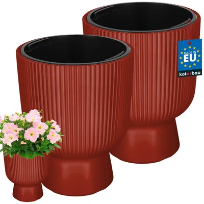Image de KOTARBAU® - Lot de 2 pots de fleurs, diamètre 23 cm, pots pour orchidées, pots de décoration avec pot intérieur, pots de plantes avec socle, à motifs rainurés, forme de calice, jardinières en plastique de couleur cuivre