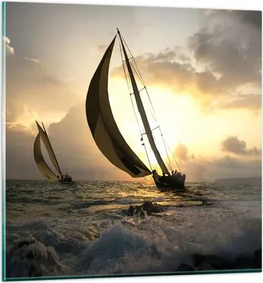 Produktbild von Bilder auf glas - Schiff Sonnenuntergang Sonne Landschaft - 60x60cm - Glasbilder - Wandbilder - Kunstdruck - Wanddekoration aus Glas - Glas Bilder - Wandbild auf Glas - GAC60x60-3158
