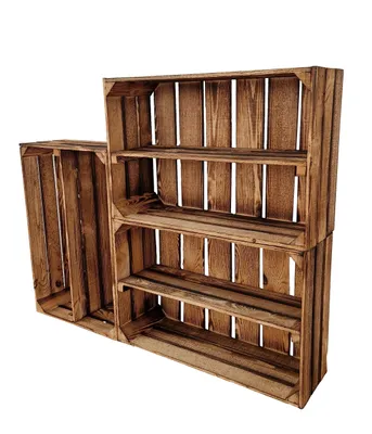Produktbild von 3er Holzkisten mit langem Regal, 60x40x20 cm, Aufbewahrung und Dekoration für Zuhause in Geflammte Farbe
