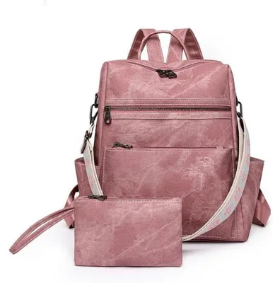 Immagine prodotto di Zaino da donna, impermeabile, con protezione antifurto, versatile, in ecopelle rosa, dimensioni 33x38x13 cm