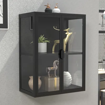 Produktbild von VCM Glasvitrine hängend | Vitrine Glas mit ESG-Sicherheitsglas | Maße ca. H. 80 x B. 60 x T. 35 cm | Hängevitrine Glas | Modern und platzsparend | Glas Vitrinenschrank - Flokas M