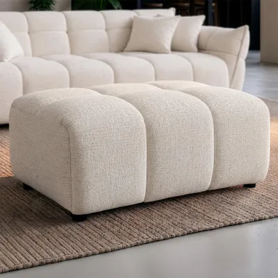 Produktbild von riess-ambiente Hocker CLOUD 100cm beige Bouclé Tweed Soft Federkern Fußhocker Sitzhocker
