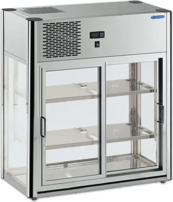 Immagine prodotto di Vetrina refrigerata da tavolo KBS, 800x438x734 mm, 100 litri, in alluminio e acciaio cromato.