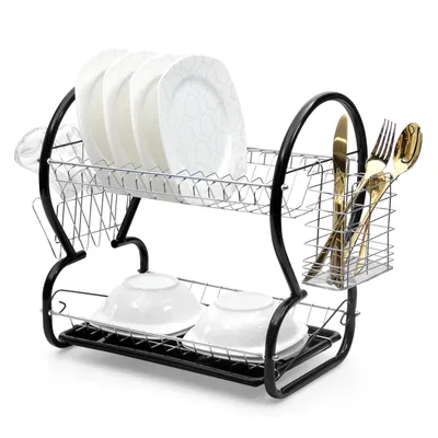 Produktbild von HOMELUX Abtropfgestell Geschirr 2 Ebenen Geschirrabtropfgestell Geschirrabtropfer Abtropfständer Geschirrstaender mit Besteckkorb Abtropfschale