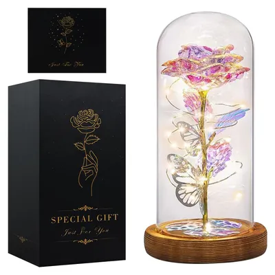 Ewige weiße Rose im Glas mit LED-Beleuchtung, 1 Stück