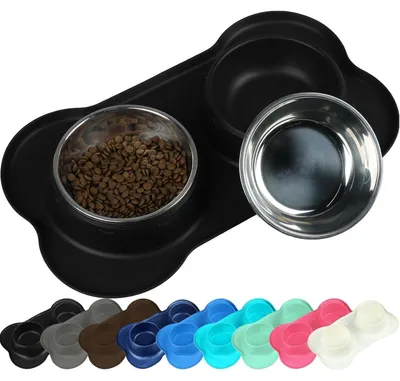 Immagine prodotto di Ciotola per cani Splashfree, doppia ciotola con tappetino in silicone, colore nero, capacità 810 ml
