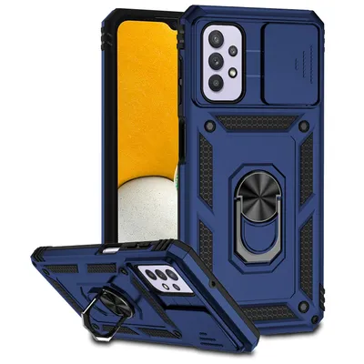 Immagine prodotto di Custodia per Samsung Galaxy A32 5G a doppio strato con copertura fotocamera scorrevole e supporto ad anello blu