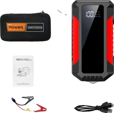 Zdjęcie produktu dla Rozrusznik samochodowy, przenośna sprężarka powietrza, ładowarka awaryjna, 7000A 20000mAh
