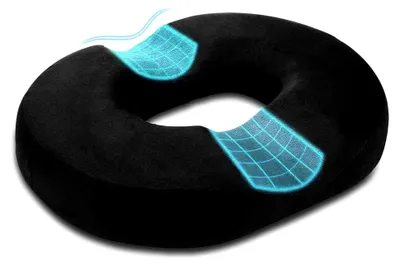 Produktbild von Sitzkissen für Hämorrhoiden, Donut-Sitzkissen, Sitzring zur Entlastung des Steißbeins, Drucklinderung bei langem Sitzen, Ergonomisches Ringkissen für Auto, Rollstuhl, Bürostuhl, Schwarz