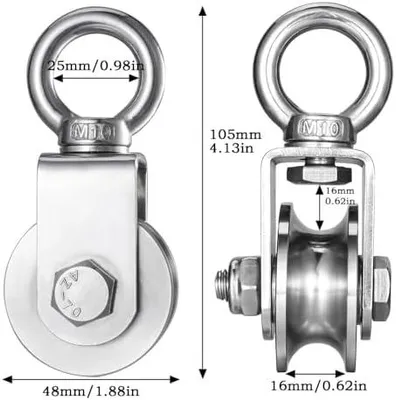 Produktbild von Umlenkrolle Edelstahl für Stahlseil, Seilrolle mit 2 Kugellager für 10mm seile, Tragkraft 500kg