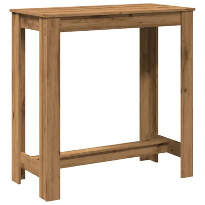 A wooden bar table is shown against a white background.