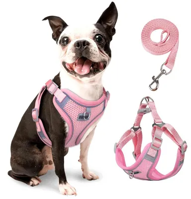 Obrázok produktu pre Postroj pre psa, zabraňuje ťahania, nastaviteľný, reflexný, ružový, veľkosť M
