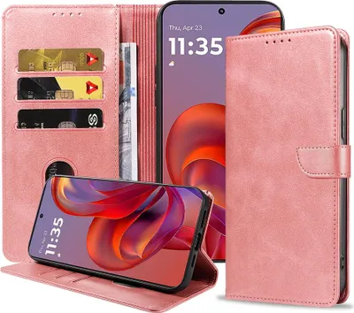 Produktbild von Geeignet für Motorola Edge 60 Neo Handytasche Kunstleder mit magnetischer Lippe und Kartenhalter Buchhülle mit Klappe - Wallet Case mit Kartenfach - Pink Gold - Smartphonica