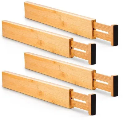 Image de Organisateur de tiroir en bambou 4 pièces, réglable, 38-45 cm, pour la cuisine et la chambre à coucher