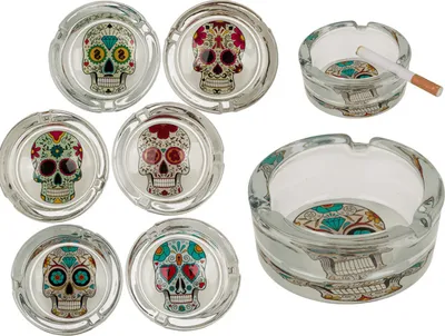 Image de OOTB Cendrier en verre Coloured Skull env. 8 x 4 cm