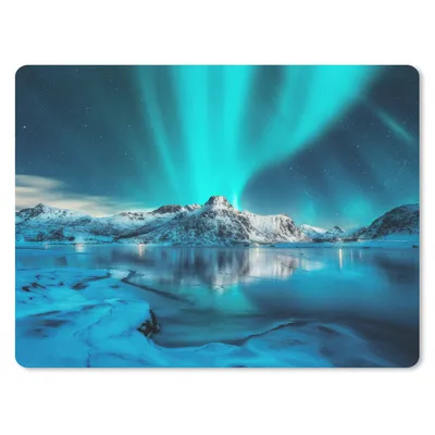 Produktbild von MuchoWow® Mauspad Mousepad Nordlicht - Eis - Schnee - Norwegen - Blau - Berge 23x19 cm - Mousepads - Maus Mat - Pad - Mausunterlage - Schreibtischunterlage - Mauspad