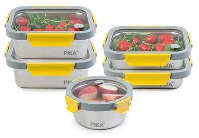 Zdjęcie produktu dla Zestaw 5 pojemników na żywność ze stali nierdzewnej z szklanymi pokrywkami