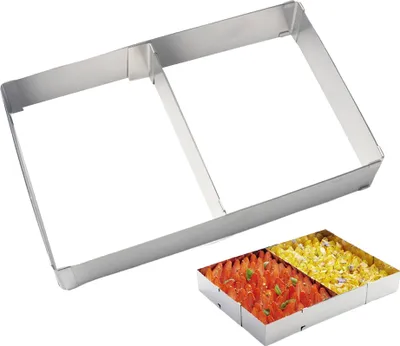 Obrázek produktu pro CANDeal Rámeček na dort/pizzu s dělicí přepážkou, nastavitelná délka a šířka, nerezová ocel, stříbrný