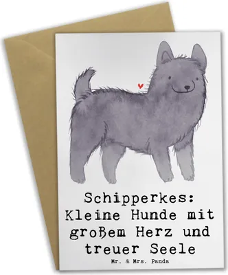 Produktbild von Mr. & Mrs. Panda Glückwunschkarte Schipperkes Herz - Weiß - Geschenk, Hunderassen, energiegeladener Hund, osterkarten, Grußkarte, treuer Begleiter, weihnachtskarten