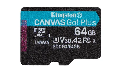 Produktbild von Kingston Canvas Go! Plus - Flash-Speicherkarte - 64 GB - A2 / Video Class V30 / UHS-I U3 / Class10 - microSDXC UHS-I