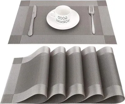 Produktbild von Famanu Platzdeckchen Set aus 6 Stück - Einfach zu reinigen, rutschfest, hitzebeständig, fleckenresistent, 45cmx30cm Grau