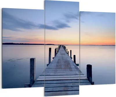 Produktbild von Bild auf Leinwand - Leinwandbild - Sonnenuntergang See Wasser Brücke - 130x100cm - Wand Bild - Wanddeko - Leinwanddruck - Bilder - Kunstdruck - Leinwand bilder - Wandkunst - CB130x100-2508