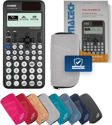 Produktbild von Casio FX-810 DE CW Taschenrechner mit Schutztasche hellgrau und Fachbuch