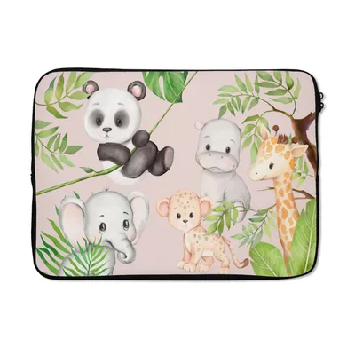 Produktbild von MuchoWow® Laptop Hülle 13 Zoll Dschungel - Tiere - Rosa Laptoptasche - Laptophülle - Sleeve - Rundumschutz