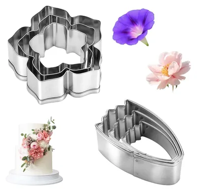 Produktbild von 6-teiliges Set aus tropfenförmigen Keksformen, Windblumenformen und Edelstahl-Blumenformen für Kuchen, Brot und Kekse.