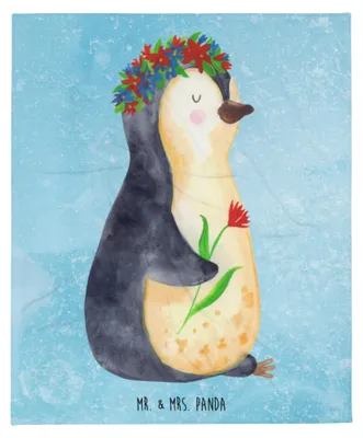 Produktbild von Mr. & Mrs. Panda Tagesdecke Pinguin Blumen - Eisblau - Geschenk, Decke, Liebeskummer, Kuschelige, Wunderschön, Universum, Blumenliebe, Bettdecke, Sofaüberwurf, Wohndecke