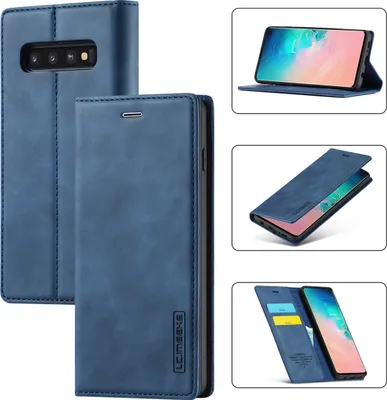 Immagine prodotto di Galaxy S10 Custodia in pelle con funzione stand e porta carte, custodia design portafoglio per Samsung Galaxy S10 blu