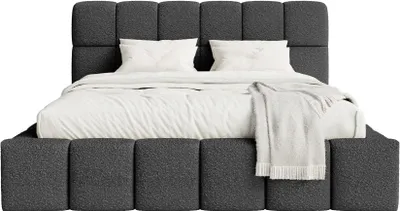 Produktbild von FEDVE Polsterbett Lund aus Bouclé-Stoff 180x200 cm, Schwarz